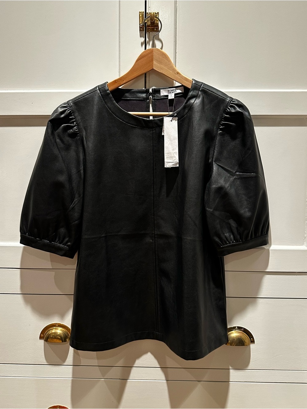 BB Dakota Black Faux Leather Puff Sleeve Top
